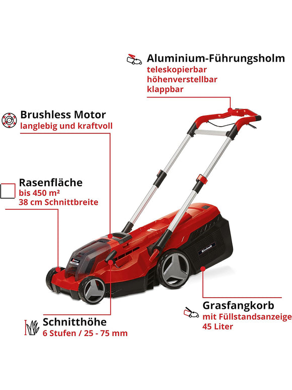 Einhell Akku-Rasenmäher RASARRO 36/38 36 V 45 L Fangkorb Brushless Mulchfunktion