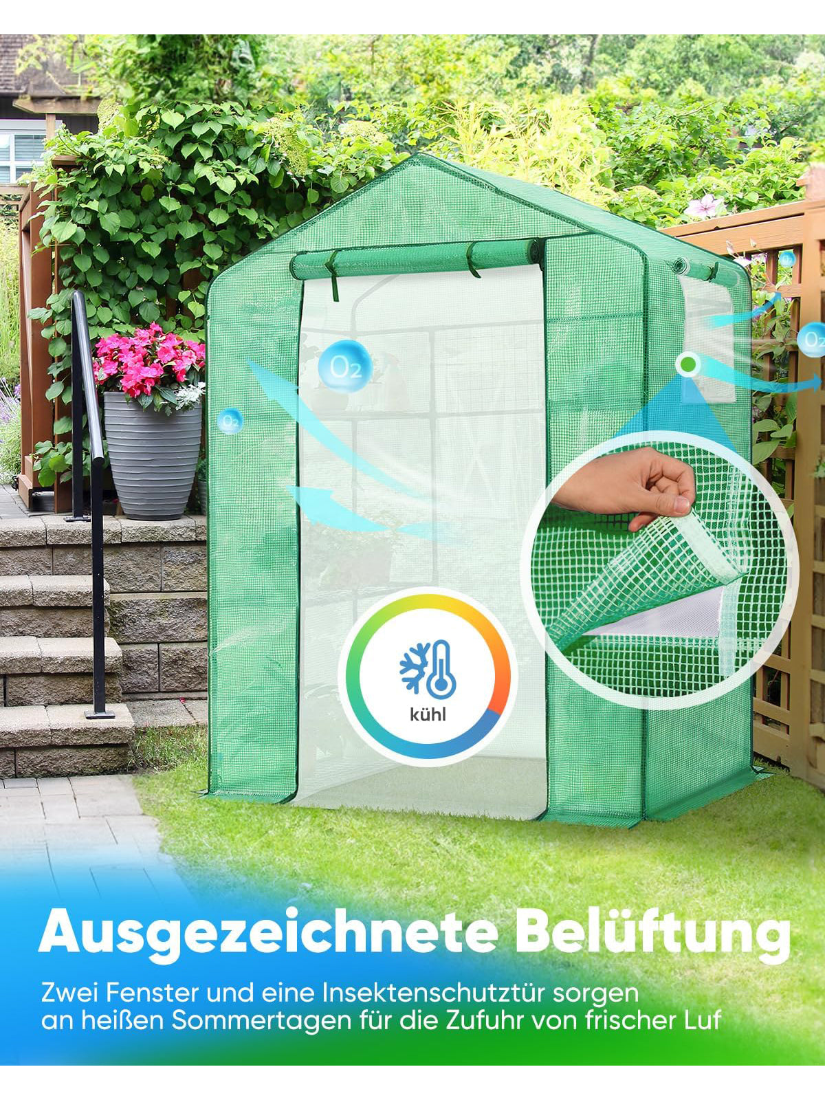 Quictent Foliengewächshaus 195 x143 x 73 cm Begehbar 6 Ablageflächen 140 g/m²