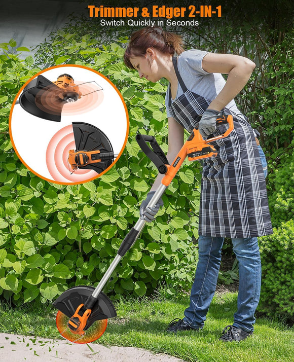 21V Akku Rasentrimmer Freischneider Bürstenlos 2x Akku Teleskoprohr Verstellbar