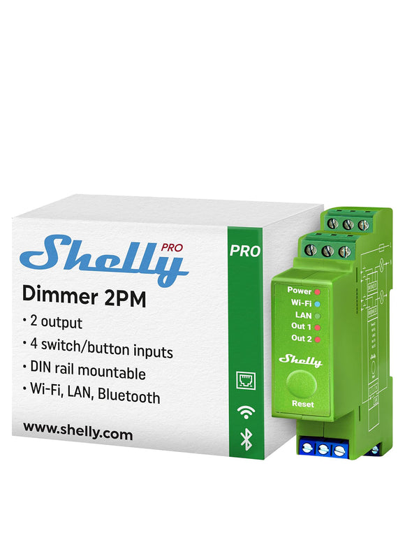 Shelly Pro Dimmer 2PM 2-Kanal-DIN-Hutschienen-Smart-Dimmer LAN, WLAN Bluetooth