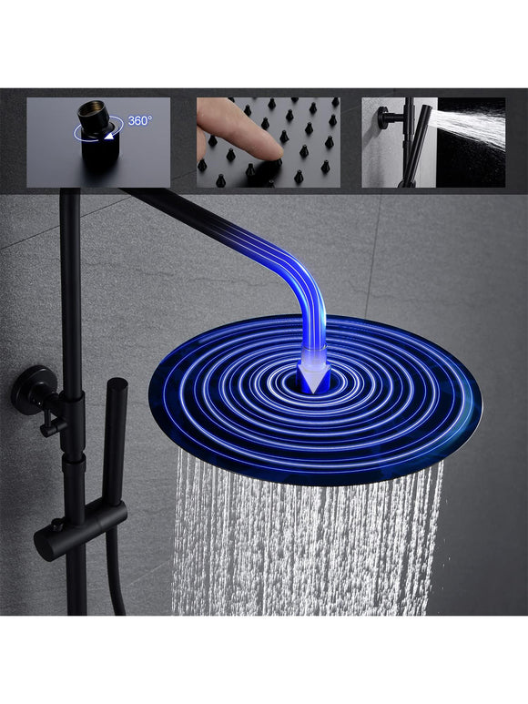 JOHO Thermostat Duschset Duschsystem mit XXL Regenduschkopf 30 cm Schwarz Rund