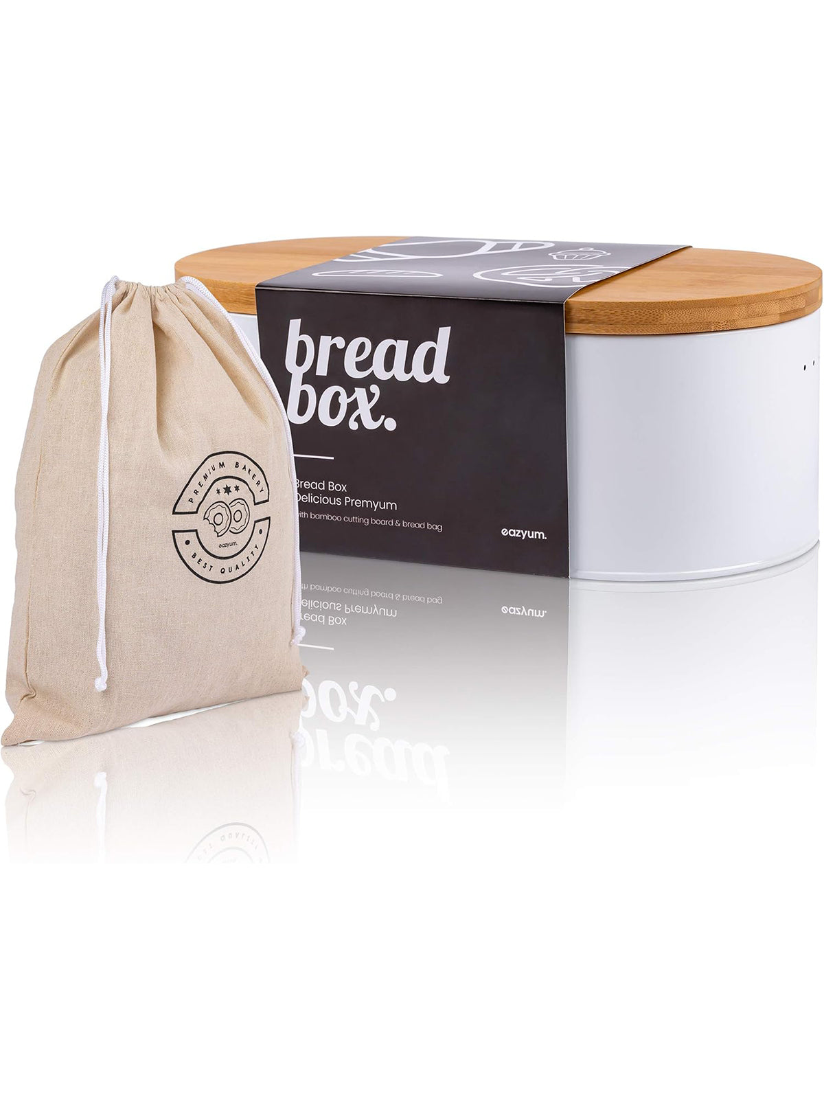 eazyum. Premium Design Brotkasten mit nachhaltigem Bambus-Deckel inkl. Brotsack