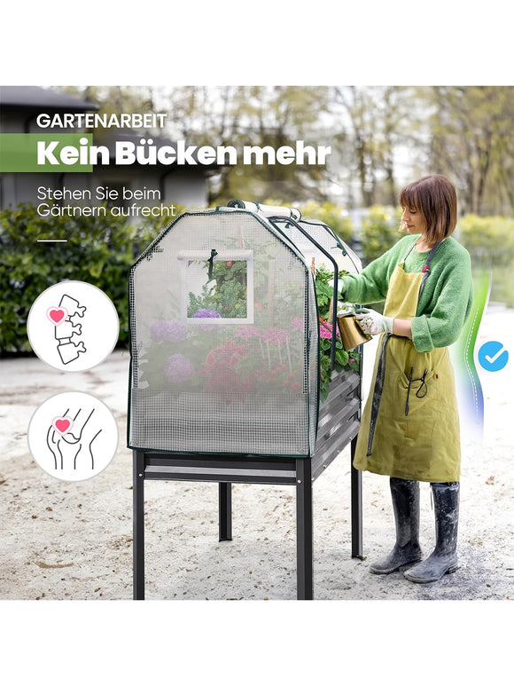 KING BIRD Hochbeet aus Metall Pflanzkasten Blumenbett Frühbeet 120x60x137 cm