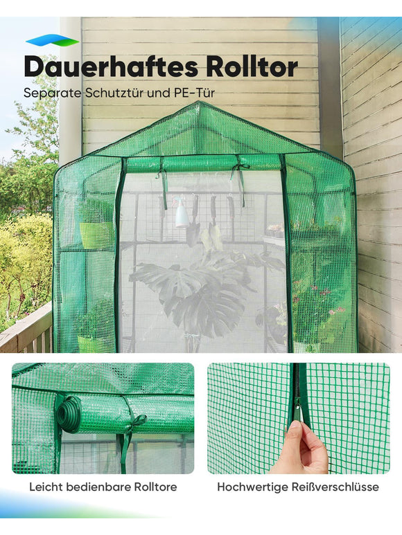 Quictent Foliengewächshaus 195 x143 x 73 cm Begehbar 6 Ablageflächen 140 g/m²