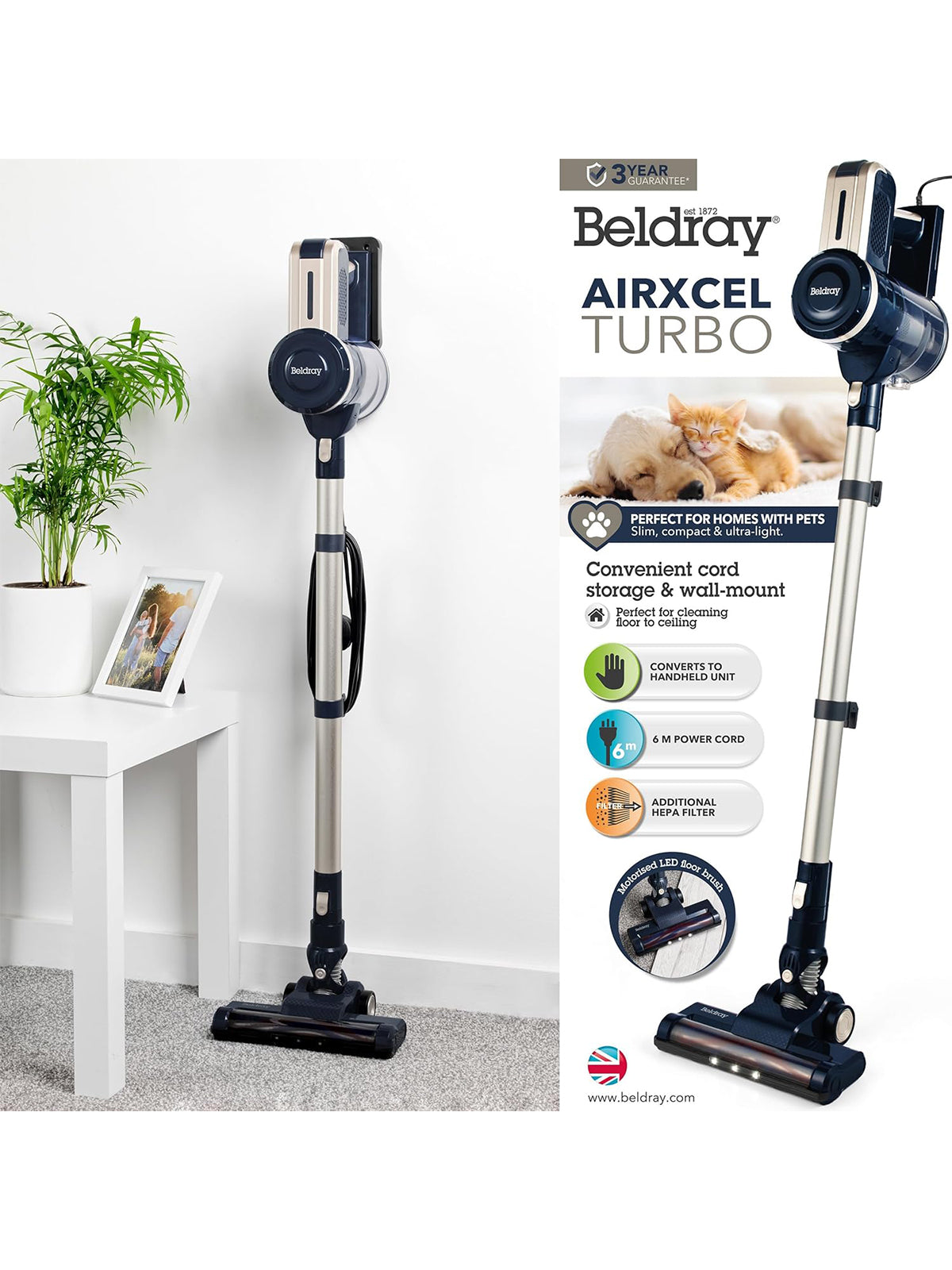 Beldray Airxcel Turbo 2in1 Staubsauger Handstaubsauger 600W 22,2V 18 kPa