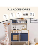 ROBUD Kinderküche Spielküche Set Holz Vintage mit Zubehör Wasserhahn Töpfe Blau-3