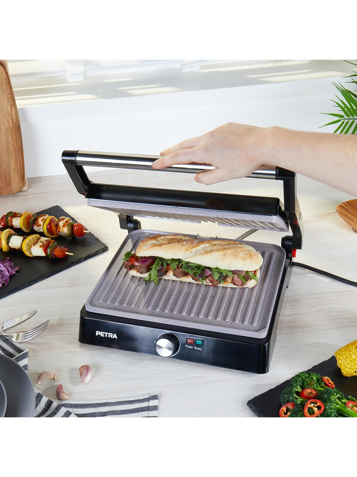 Petra XL 180° Elektrogrill und Panini-Presse Sandwichtoaster Tischgrill Antihaft