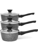 SALTER Megastone Kochtopfset 3-teilig Antihaft mit Hartglas Deckel und Dampfdüse-1