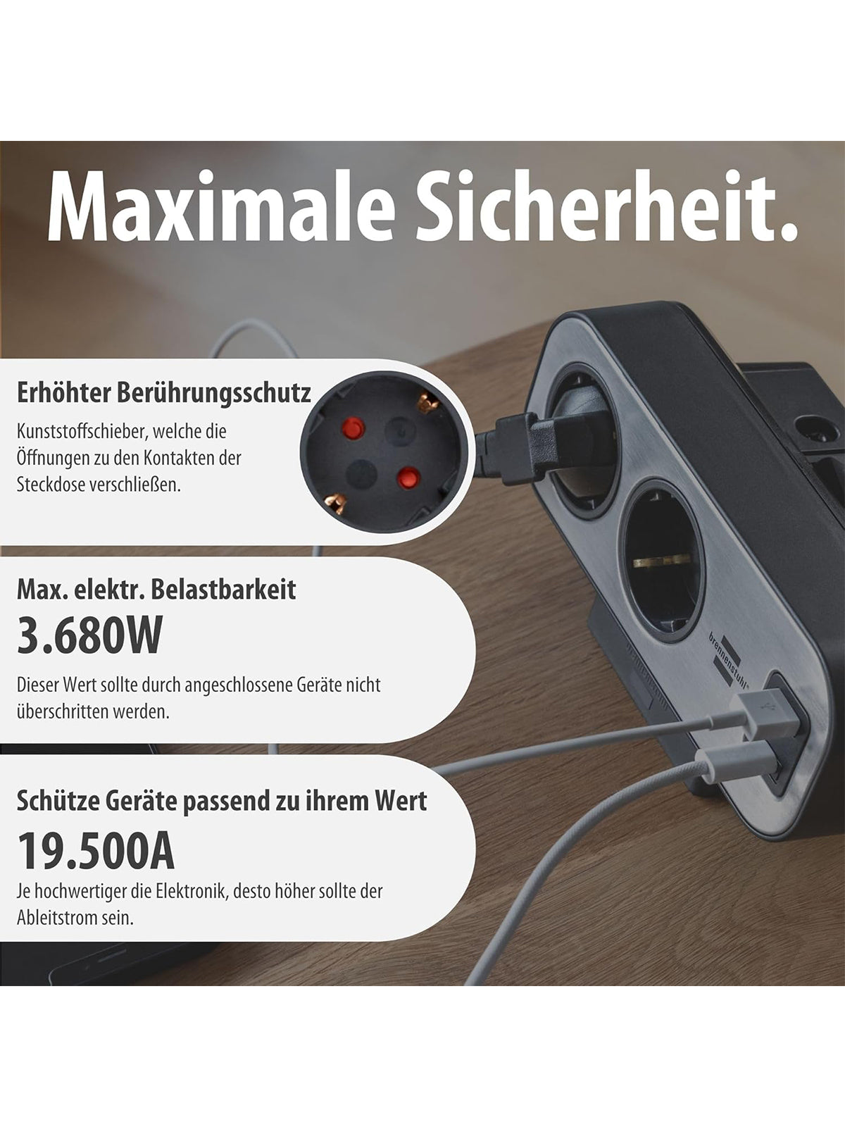 Brennenstuhl Estilo Duplex Tischsteckdosenleiste mit Schalter Überspannungsschutz