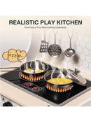 ROBUD Kinderküche Spielküche Set Holz Vintage mit Zubehör Wasserhahn Töpfe Blau-6