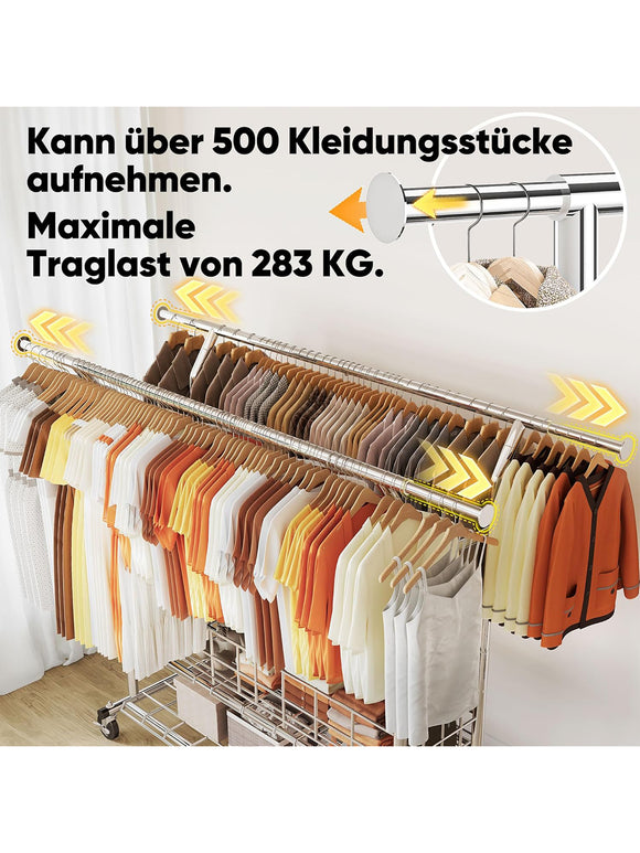 HOKEEPER Doppelter Kleiderständer auf Rollen Kleiderstange 3-in-1 bis 283 kg