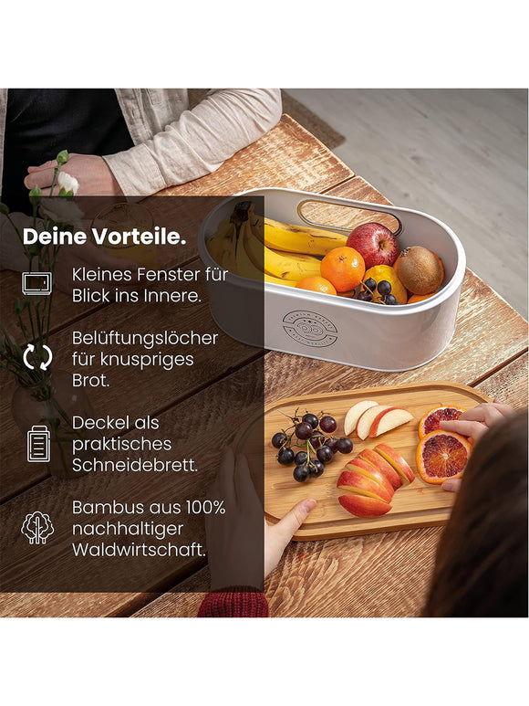 eazyum. Premium Design Brotkasten mit nachhaltigem Bambus-Deckel inkl. Brotsack