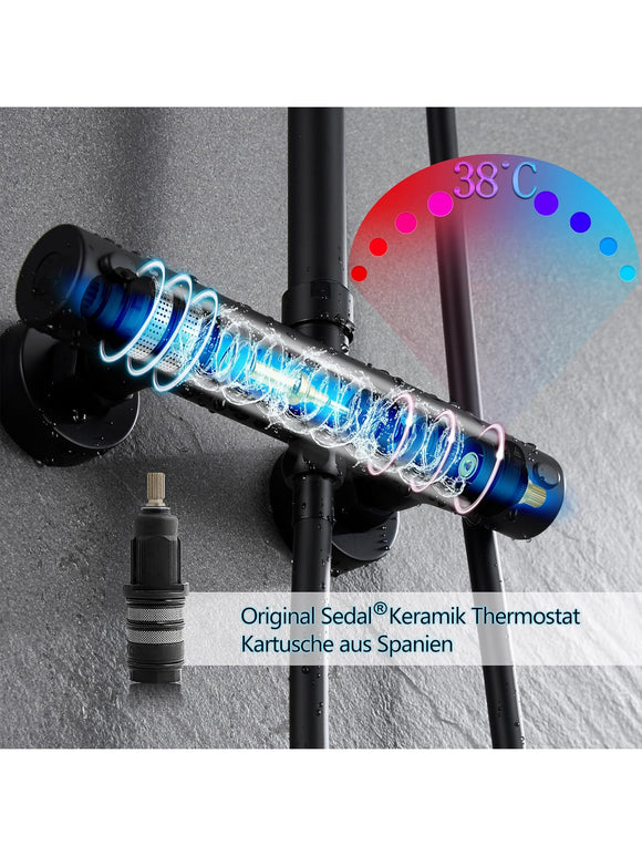 JOHO Thermostat Duschset Edelstahl Duschsystem Thermostat Kopfbrause XL 25x25 cm