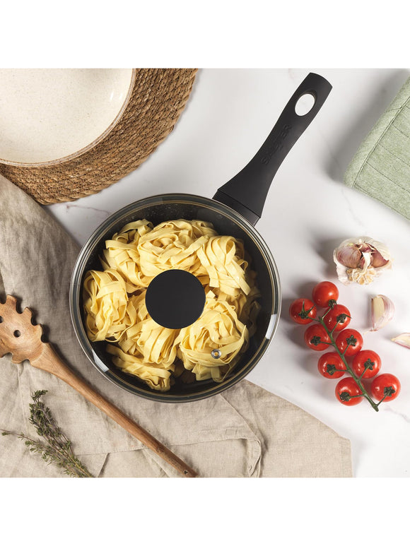 SALTER Megastone Kochtopfset 3-teilig Antihaft mit Hartglas Deckel und Dampfdüse