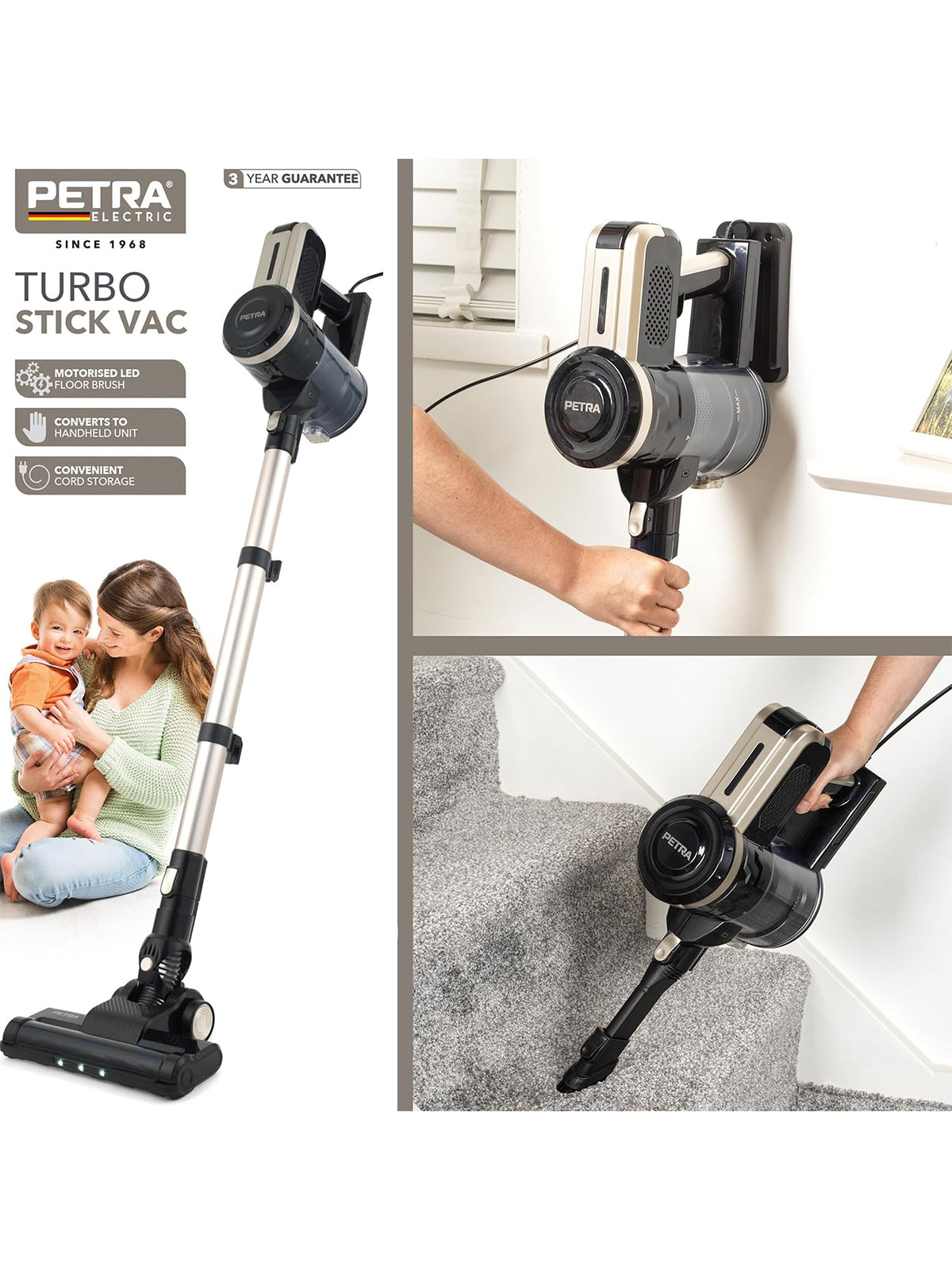 Petra Turbo-Staubsauger 600W 2-in-1 Stiel- und Handstaubsauger 600ml Behälter