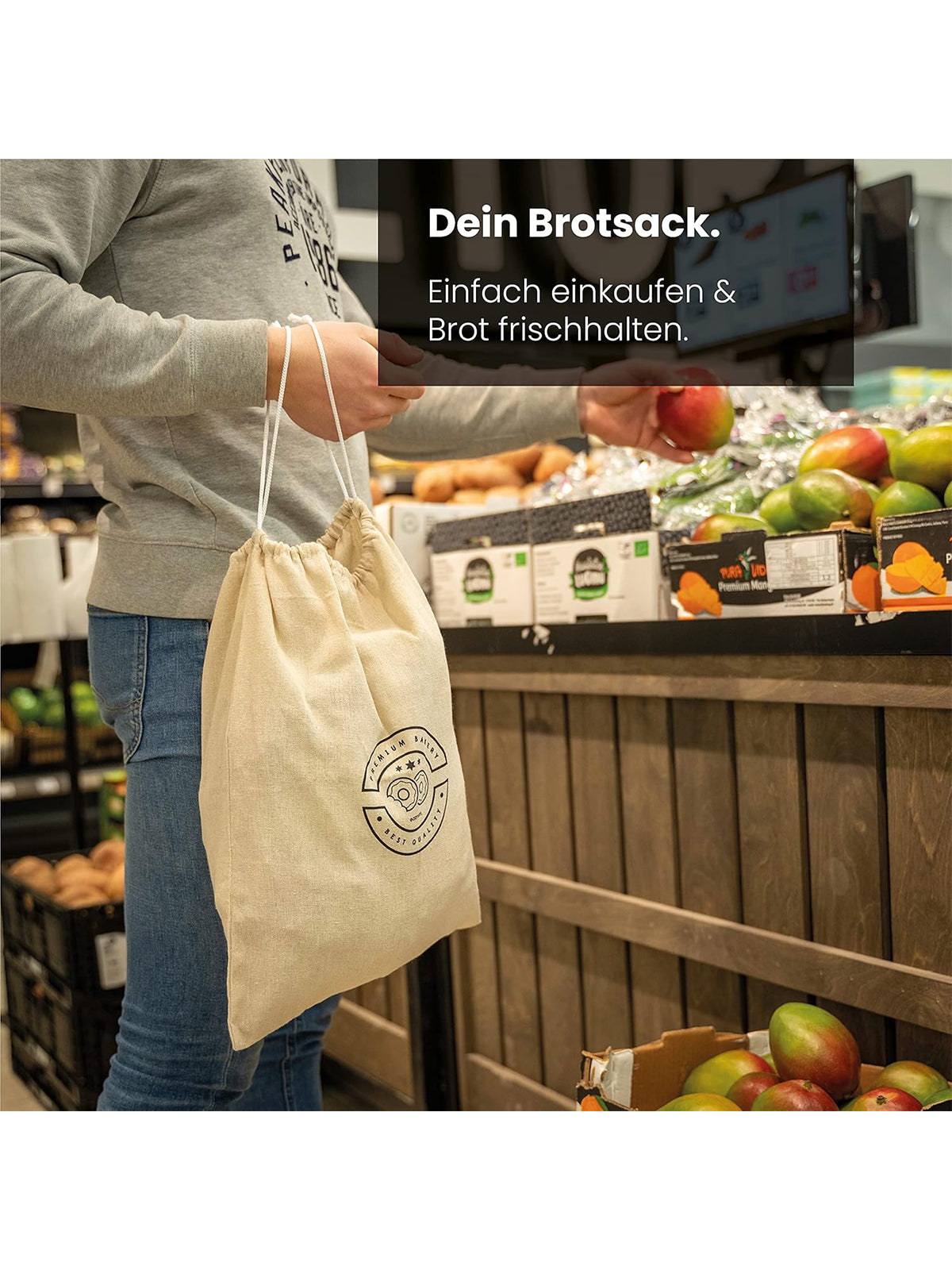 eazyum. Premium Design Brotkasten mit nachhaltigem Bambus-Deckel inkl. Brotsack