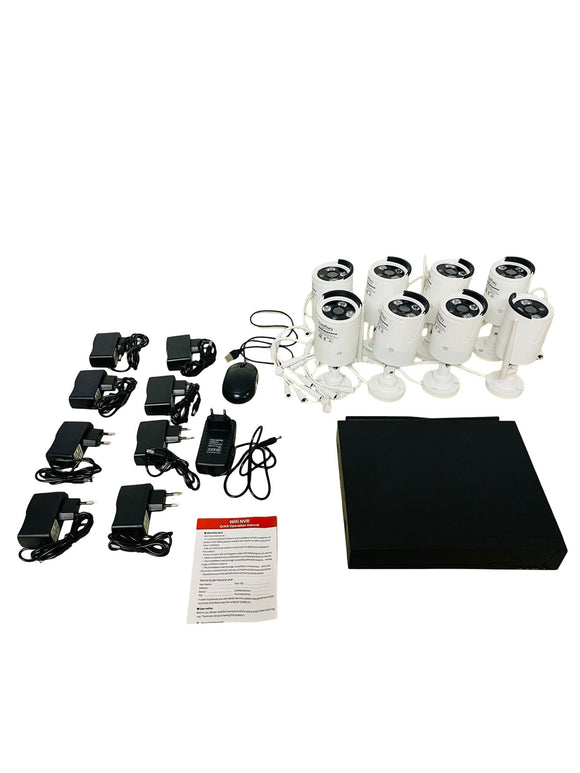 Wireless Full HD Videoüberwachungssystem 8 Kanäle mit 8 Kameras IP-Anschluss