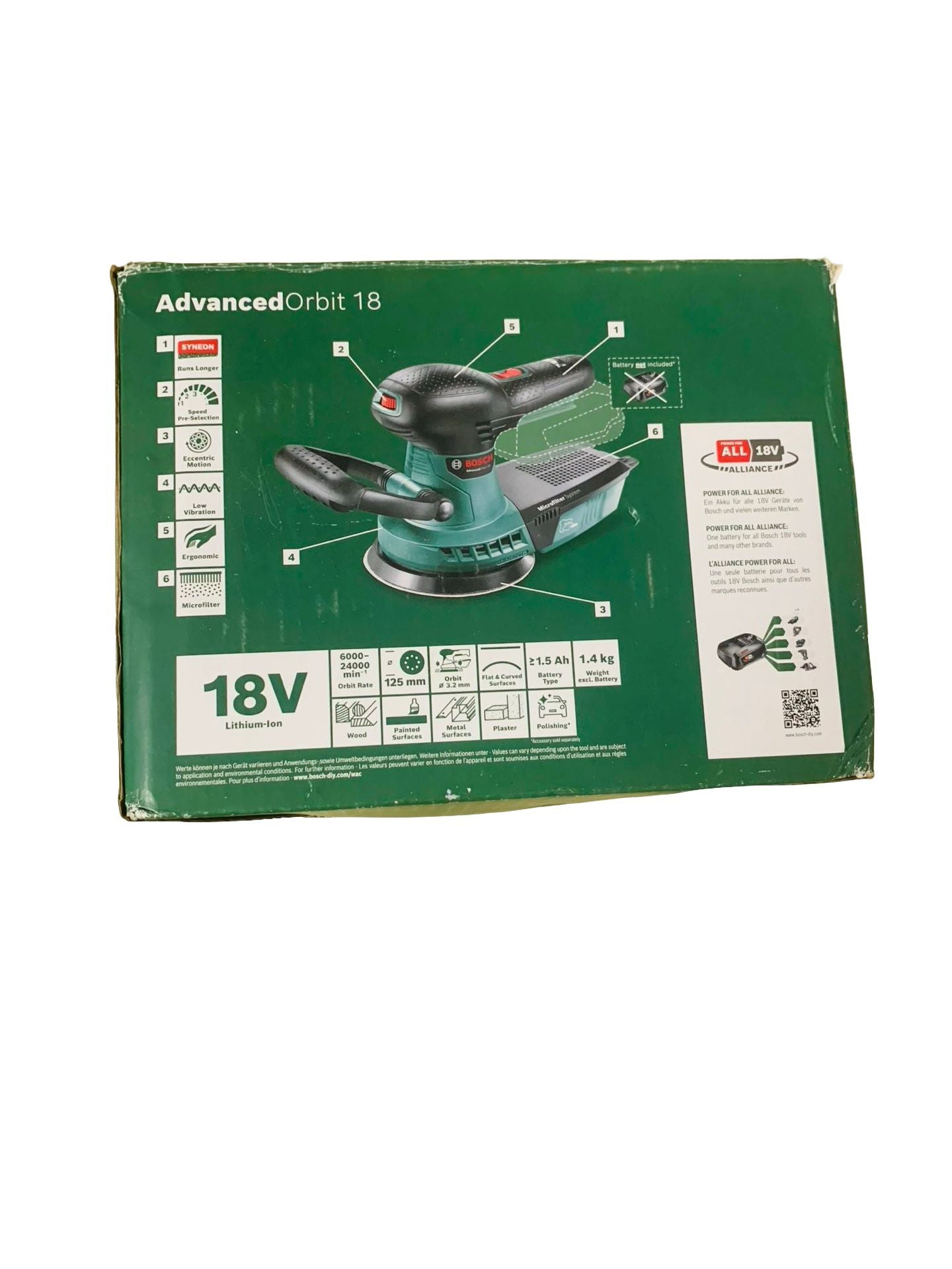 Bosch Akku Exzenterschleifer AdvancedOrbit 18 mit Klett-Schleifscheibe 18 V