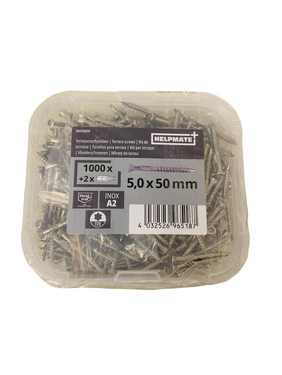 HELPMATE Terrassenschrauben 5x50 Edelstahl A2 ca. 1000 Stück 2x T25 Bit