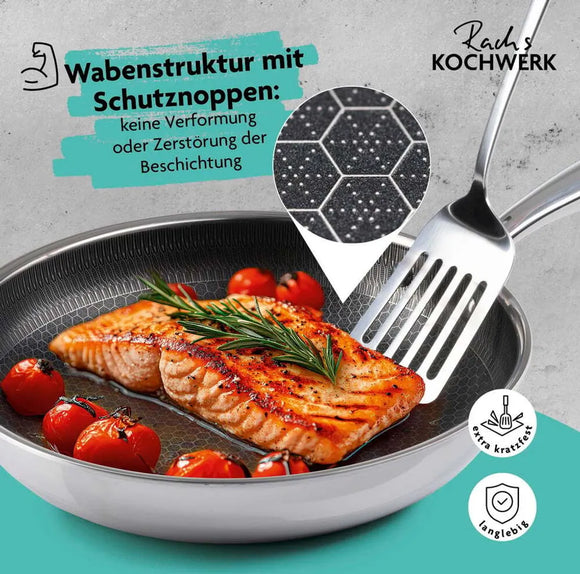 Bratpfanne Edelstahl Pfanne Antihaft Kratzfest Wabenstruktur für alle Herdarten