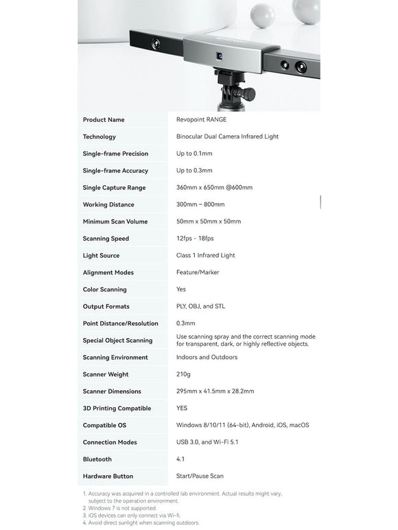 Revopoint Range 3D-Scanner für 3D-DruckTragbarer Modellscanner Vollfarb-3D-Scan