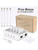 Multifunktionale USB-Ladestation mit 4 Ports und 4 Ladekabel für Handy Laptop-1