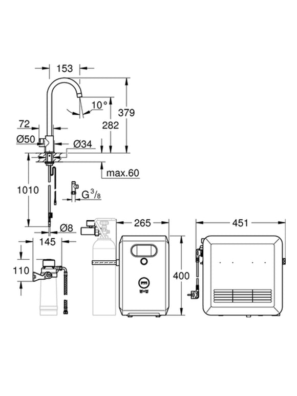 Grohe BLUE Professional C-Auslauf Kit mit Bluetooth und WiFi Supersteel 31302DC2