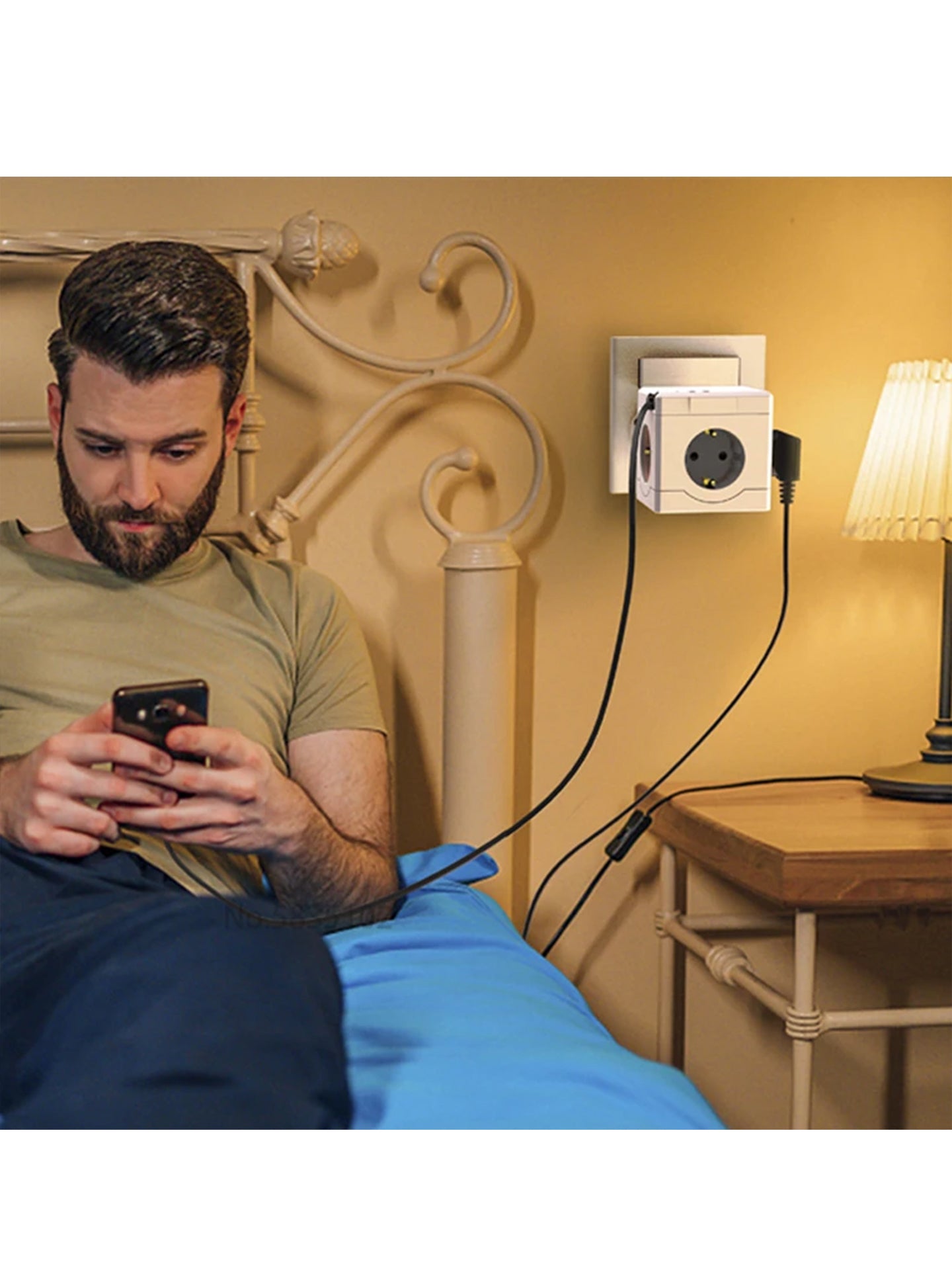 Steckdosenwürfel mit 3 Steckdosen & 3 USB-Anschlüssen & einziehbares USB-C-Kabel