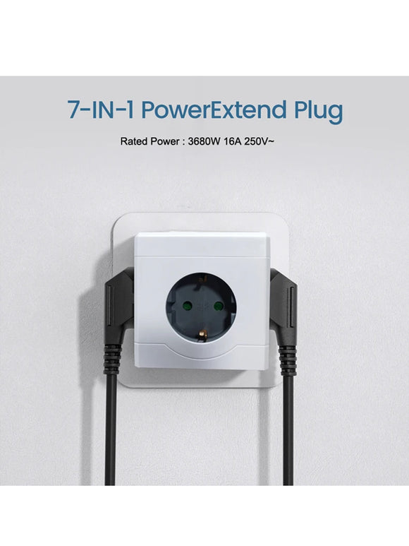 Steckdosenwürfel mit 3 Steckdosen & 3 USB-Anschlüssen & einziehbares USB-C-Kabel