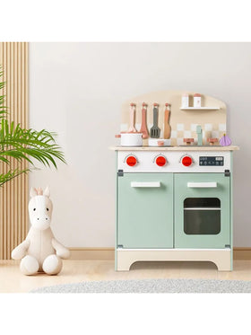 ROBUD Kinderküche Spielküchenset aus Holz für Kinder mit Zubehör Gemüse Backofen